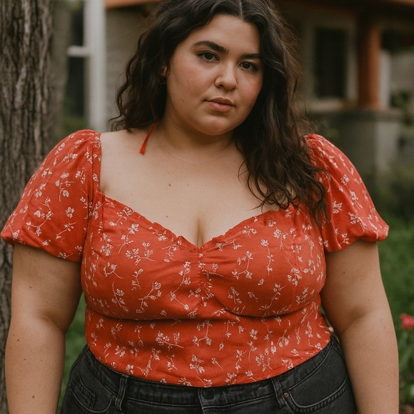 Abercrombie & Fitch Tops - Abercrombie & Fitch Top Womens‎ XL Red Floral Print Tie Back Smocked Sweetheart